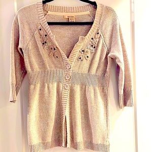 DKNY embroidered cardigan cotton blend in beige oatmeal size XS with buttons